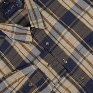 GANT Shirt Mens Medium Blue Plaid Long Sleeve Button Down Heritage Twill Casual